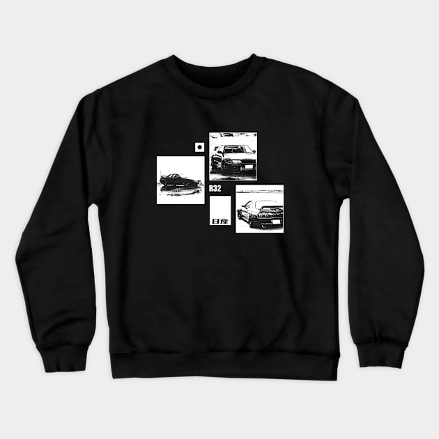 NISSAN SKYLINE GT-R R32 Black 'N White Archive (Black Version) Crewneck Sweatshirt by Cero